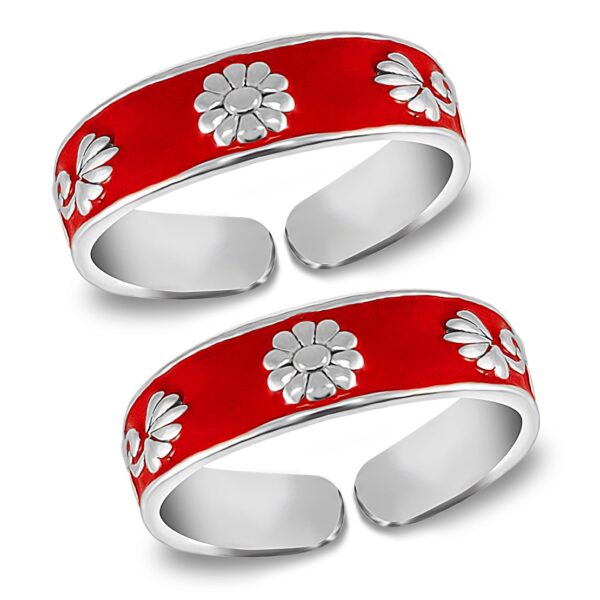 Red Enamel Band Design Toe Ring In Silver Buy Online