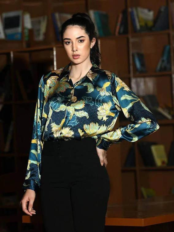 Floral Printed Satin Shirt Online Store in Bharatpur